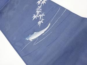 紗 魚に枝葉・川模様織出し名古屋帯